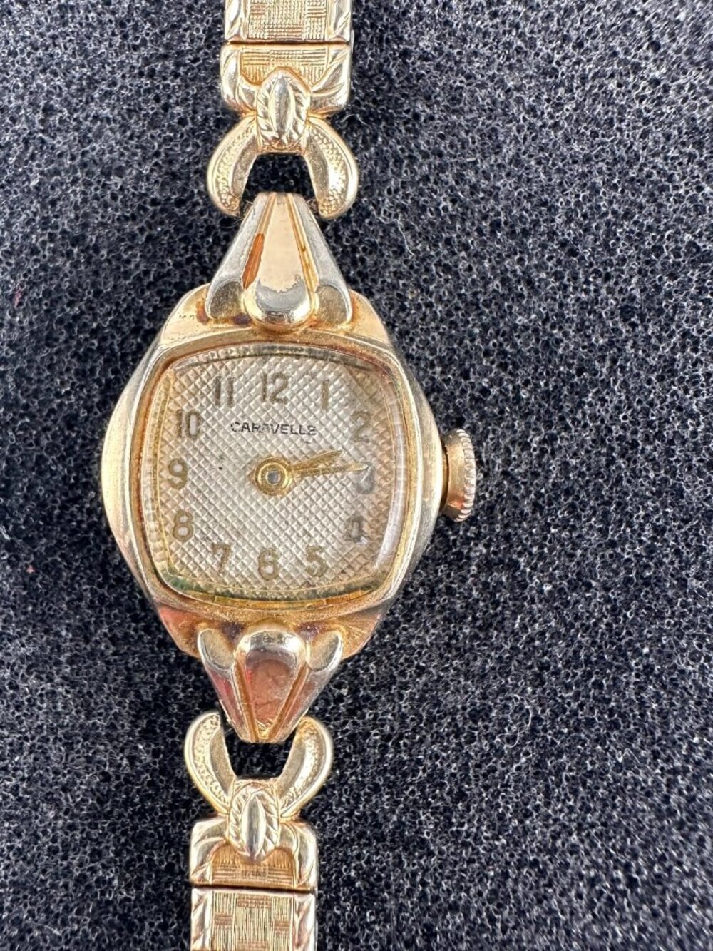 Caravelle Watch Womens Gold Tone Small Dial 16MM Dainty Stretch Band Manual Wind